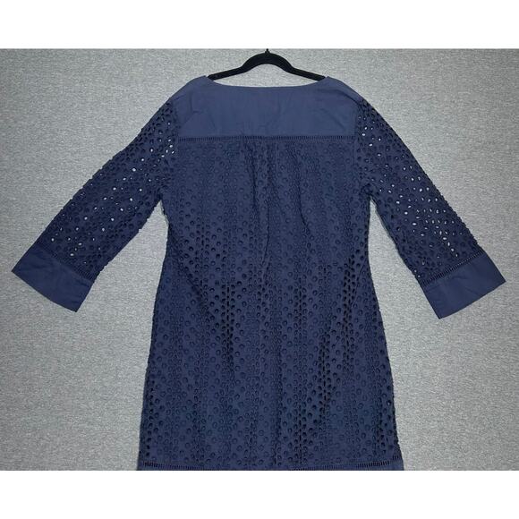 Crown & Ivy | Women's Navy Blue Burnout 100% Cotton Eyelets Mini Dress | 8P - Picture 2 of 3